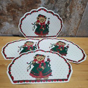 VTG B & D  Holiday Bear Teddy Bear Foam Backed Vinyl Placemats